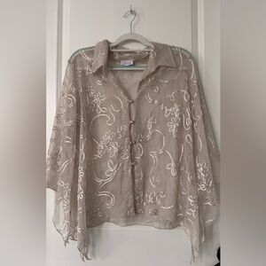 Dressbarn Flowy Embroidered Button-Down Top